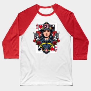 Woman Firefighter Playing Card Ace Of Diamonds Baseball T-Shirt